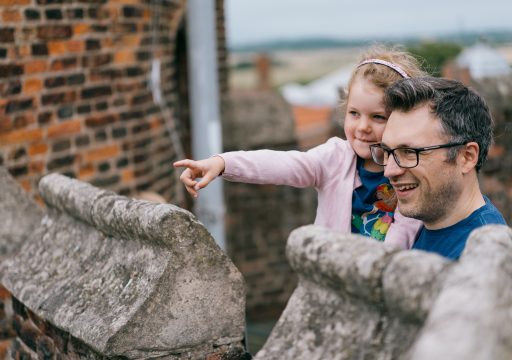 Man and girl at Gainsborough Old Hall during half term in Gainsborough.
