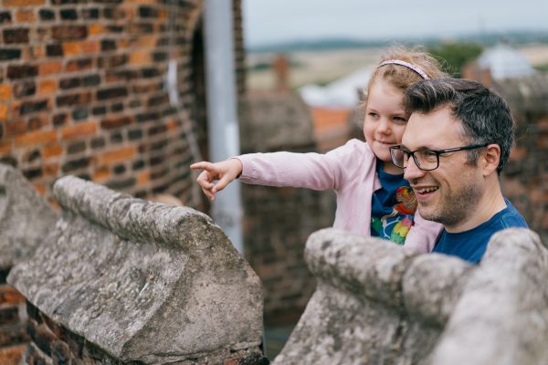 Man and girl at Gainsborough Old Hall during half term in Gainsborough.