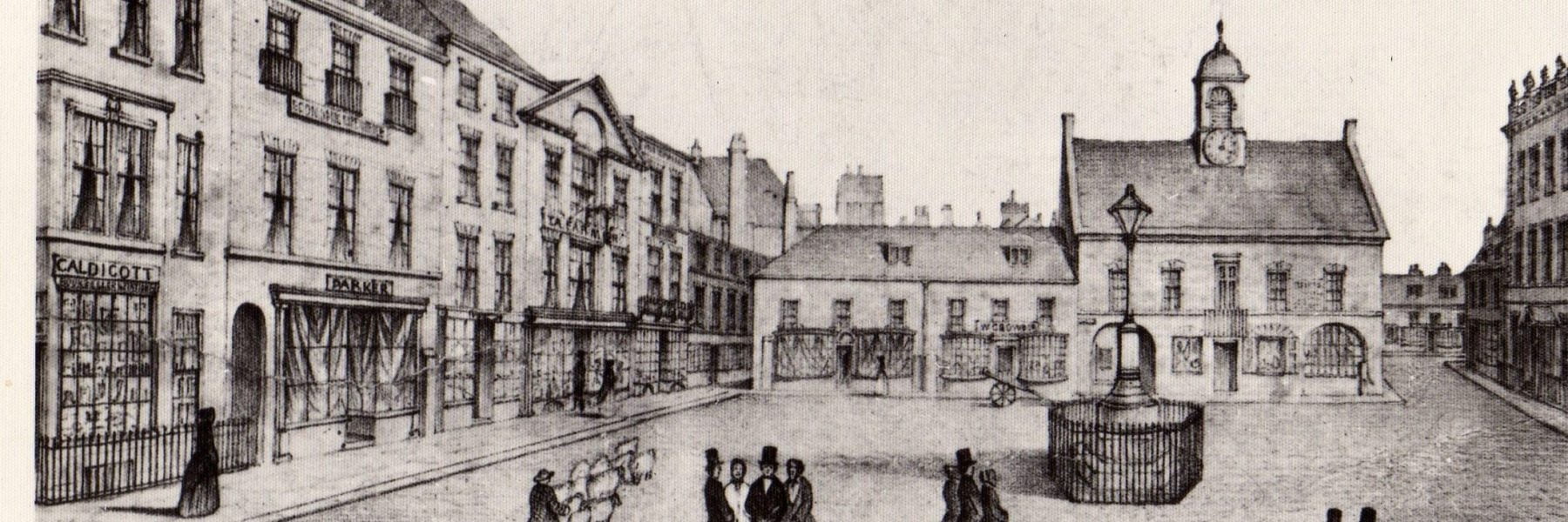 Historical image of the market place by Jane Stark. Included in the teacher pack.