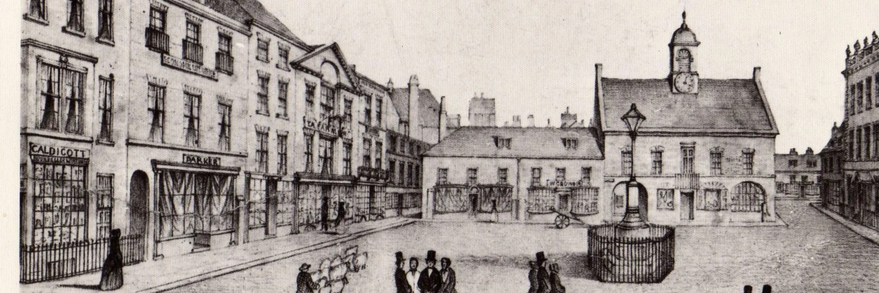 Historical image of the market place by Jane Stark. Included in the teacher pack.
