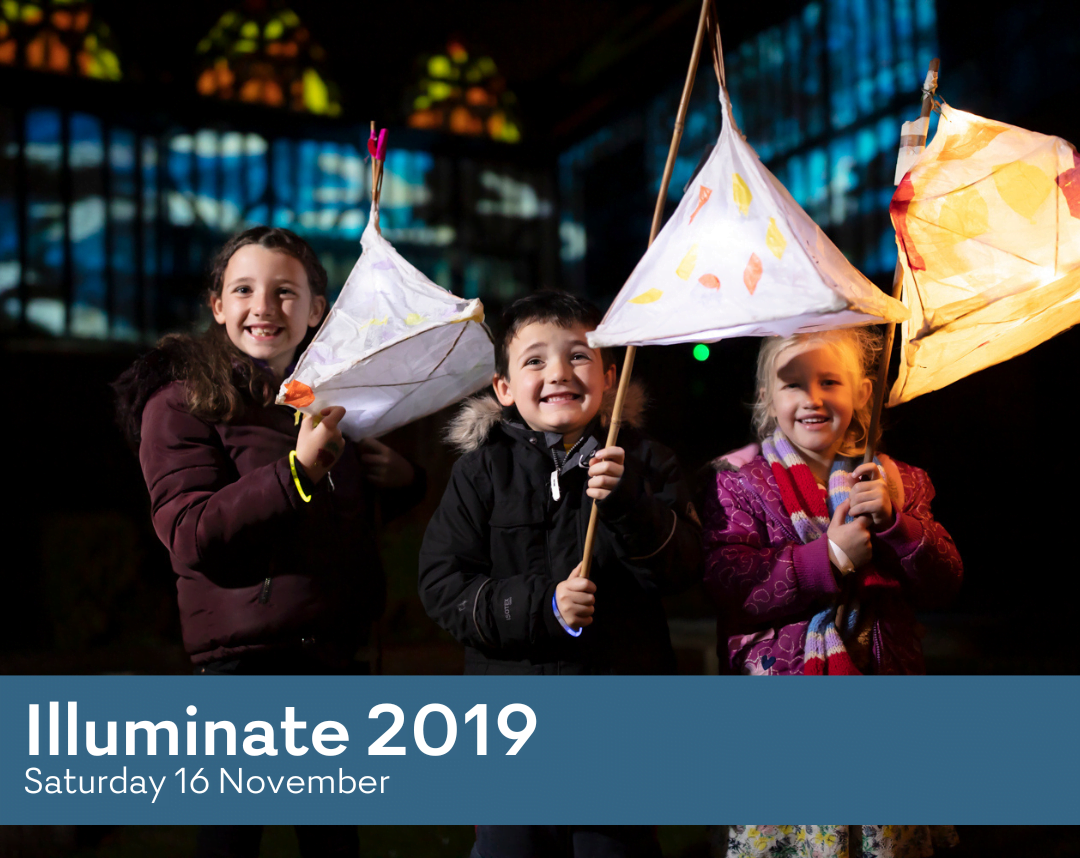 Children holding homemade lanterns as part of the parade at Illuminate 2019 in thriving Gainsborough.