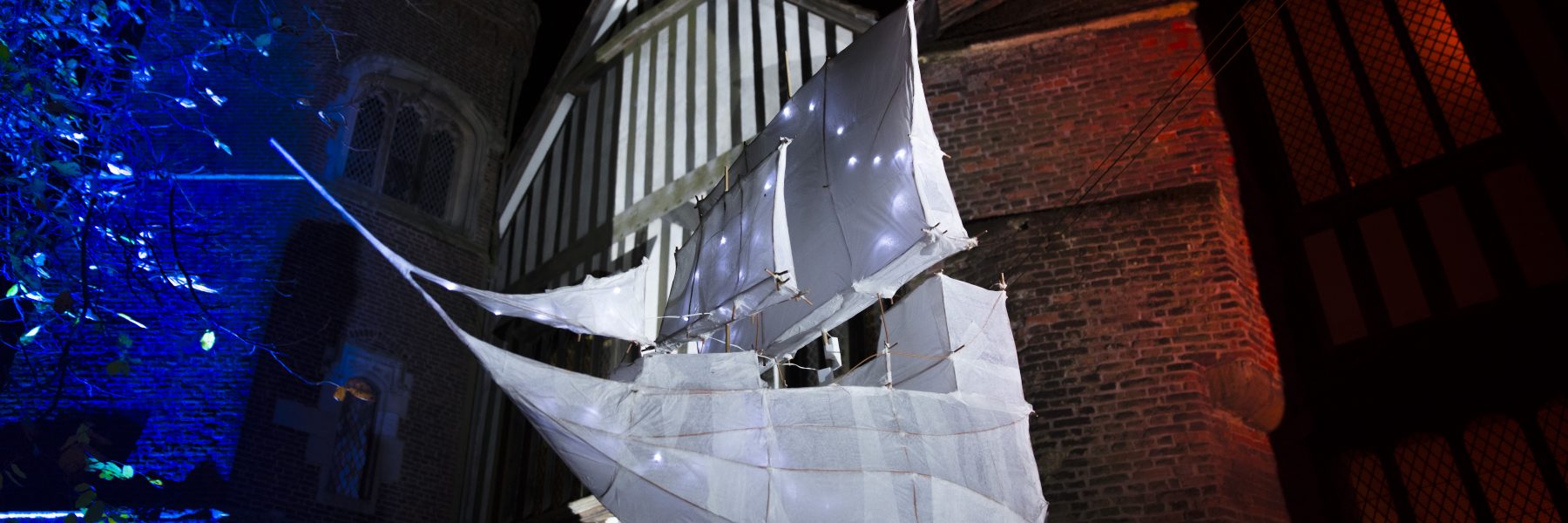 Mayflower lantern outside Gainsborough Old Hall for Illuminate 2017