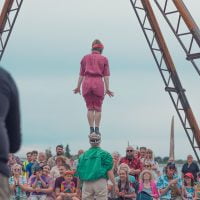 ‘Les Quat'fers en l'air’ performing areal acrobatics at the Revive Festival