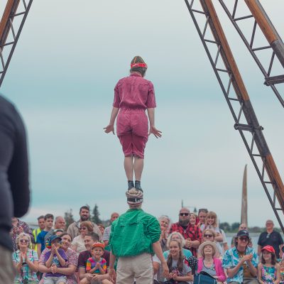 ‘Les Quat'fers en l'air’ performing areal acrobatics at the Revive Festival