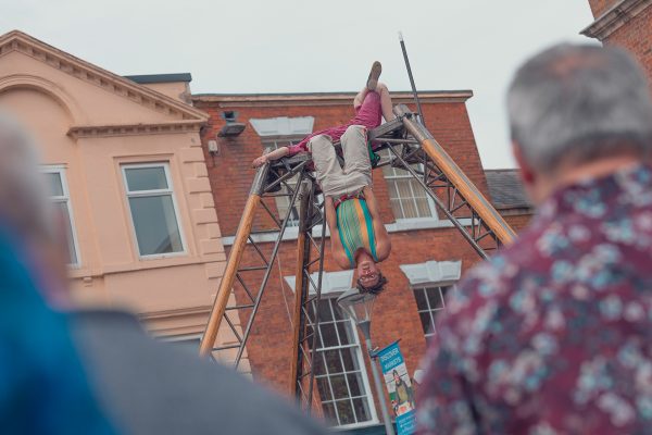‘Les Quat'fers en l'air’ performing areal acrobatics at the Revive Festival