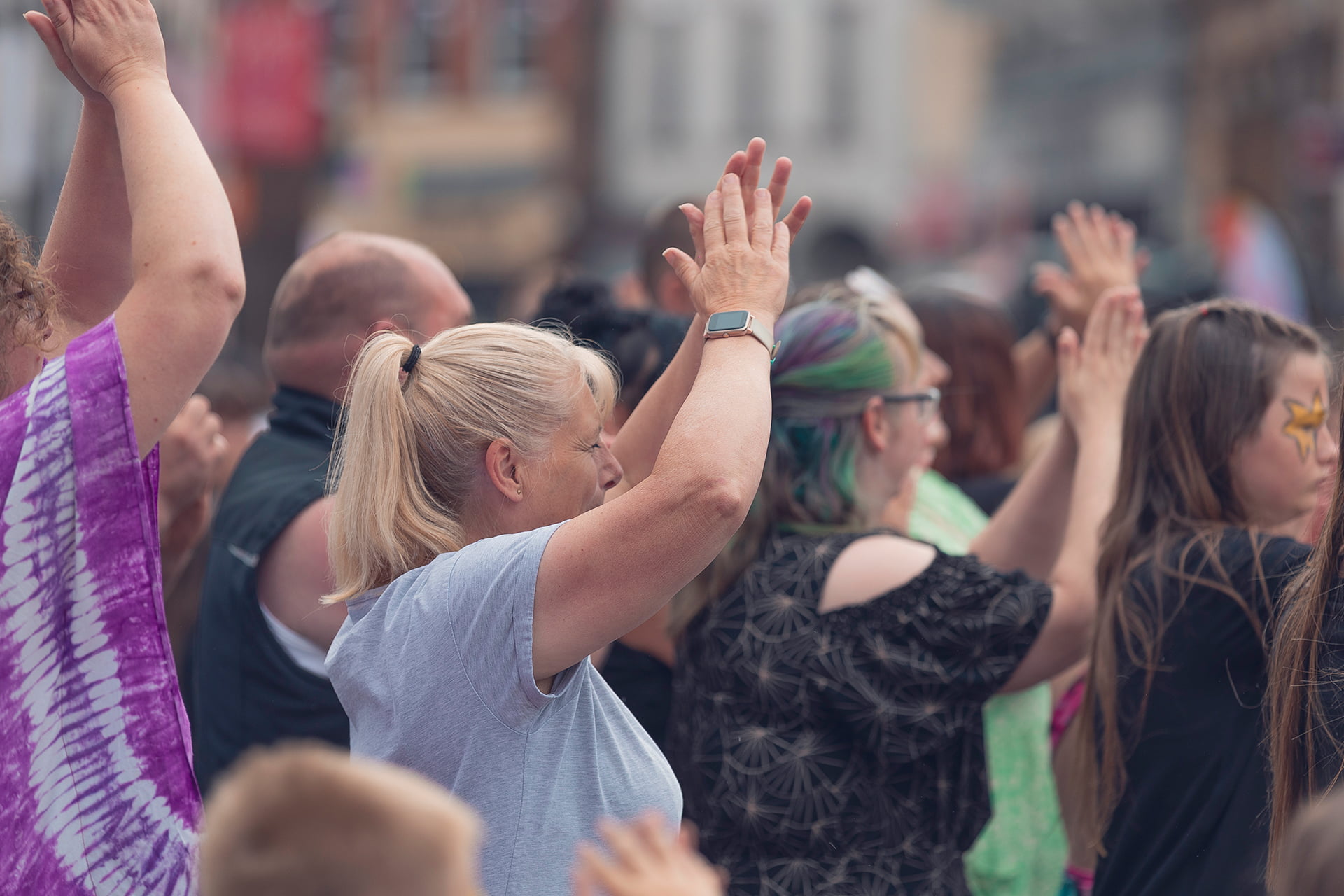 Crowds watching the performances at the Revive Festival.
