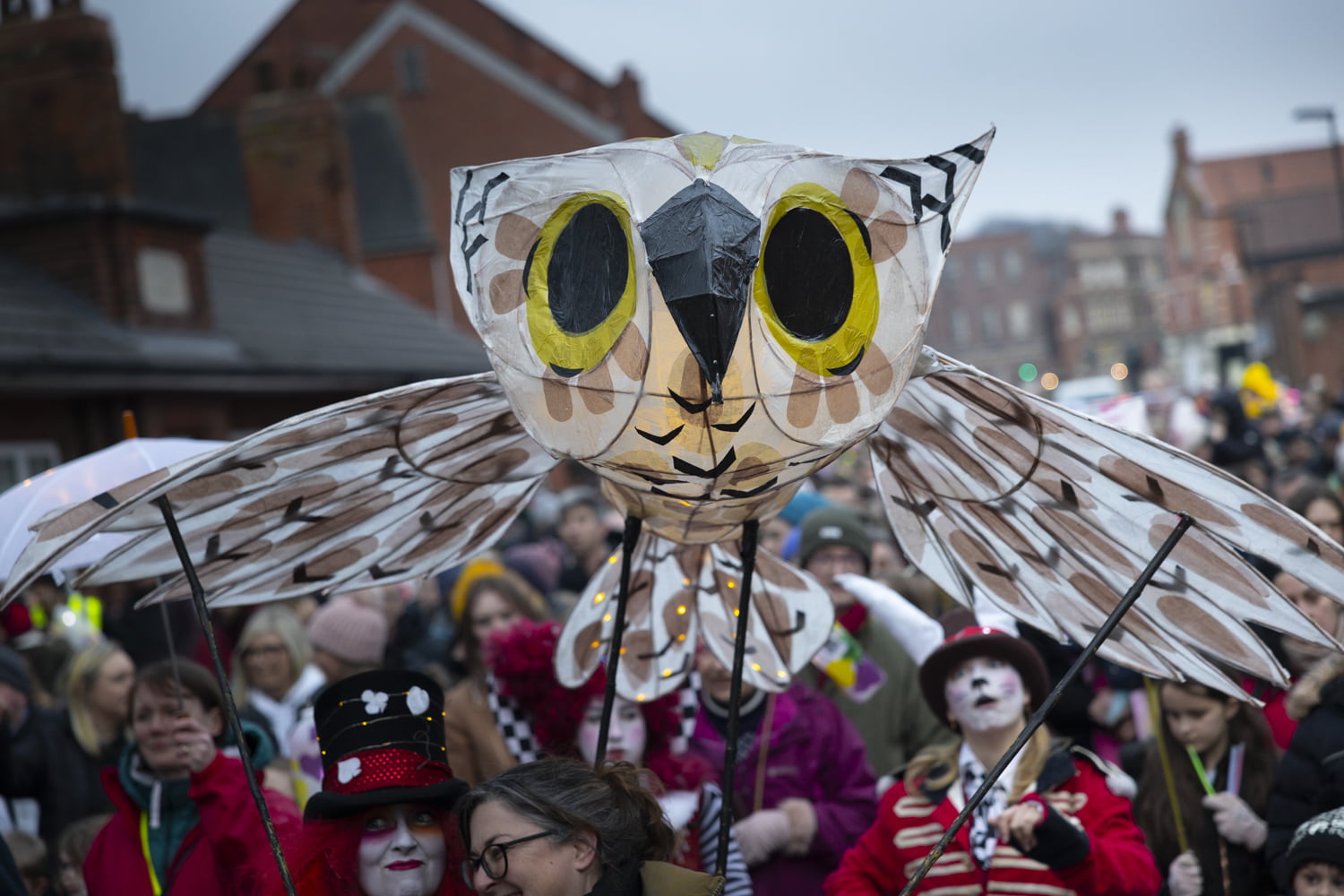 Large Owl lantern art of the Illuminate 2024 parade