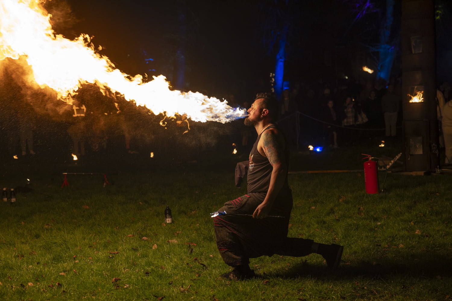 Spectacular fire breathing in the Fire Garden at Illuminate 2024.
