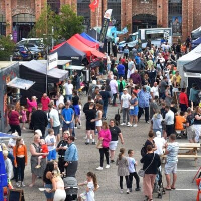Crowds enjoying Lunch Fest at Marshall's Yard